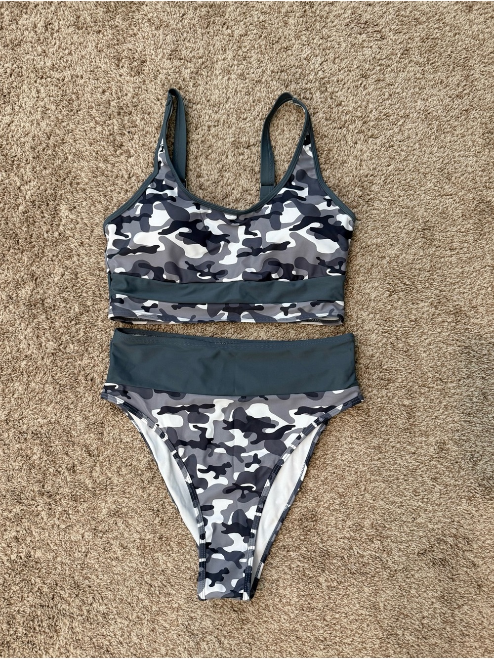 Salty Wave Gray & White Camo Two-Piece Bikini (top & high cut bottom) Swim Set